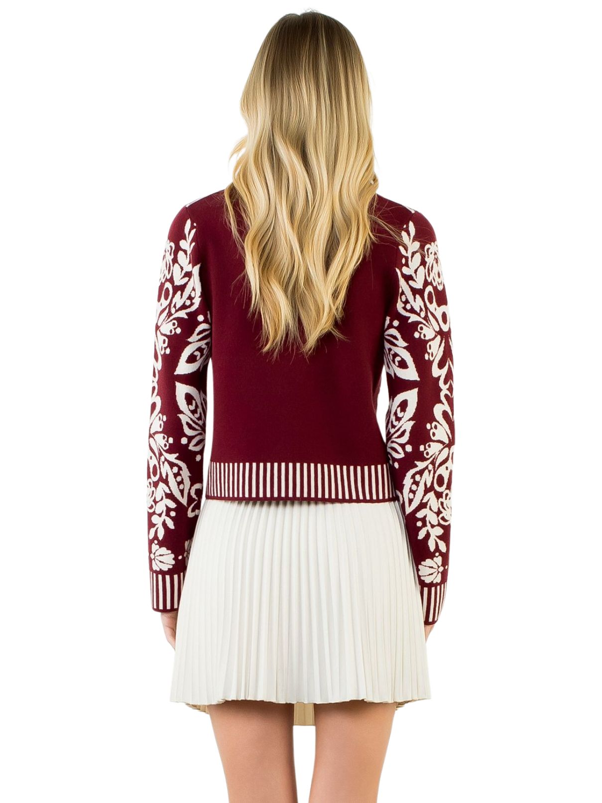 THML Floral Cardigan with Gold Buttons – Burgundy