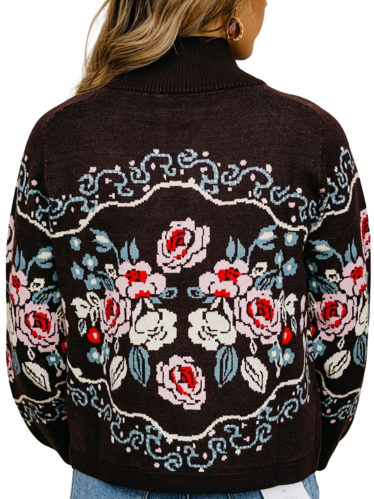 THML Floral Knit Cardigan in Brown