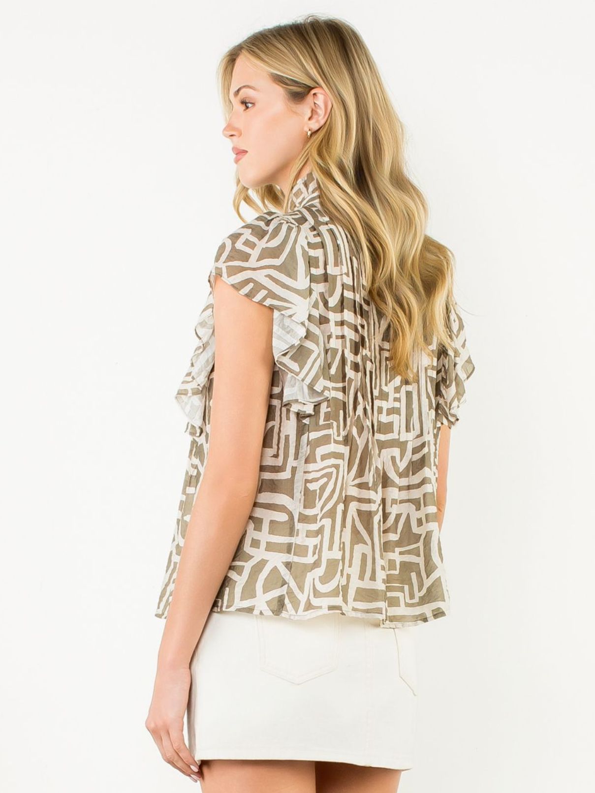 THML Flutter Sleeve Button Up Top in Tan