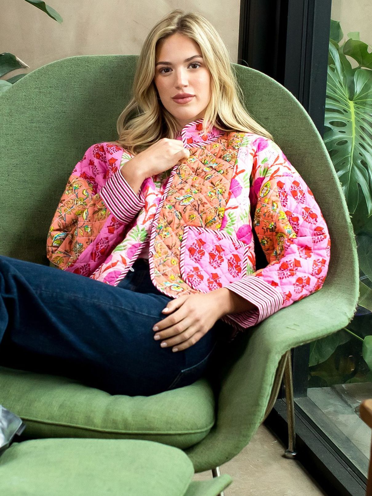 THML Patchwork Quilted Jacket in Pink