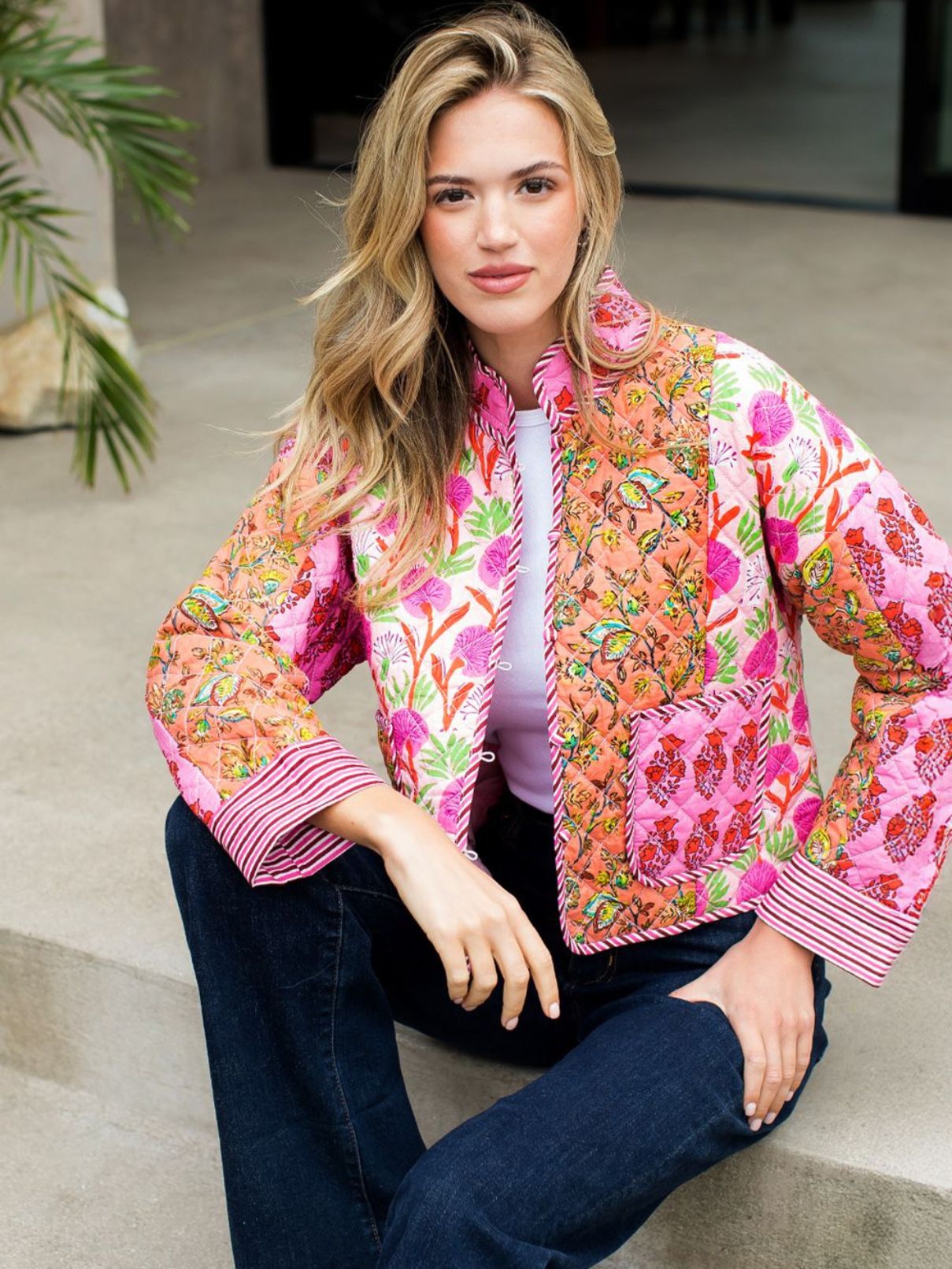 THML Patchwork Quilted Jacket in Pink