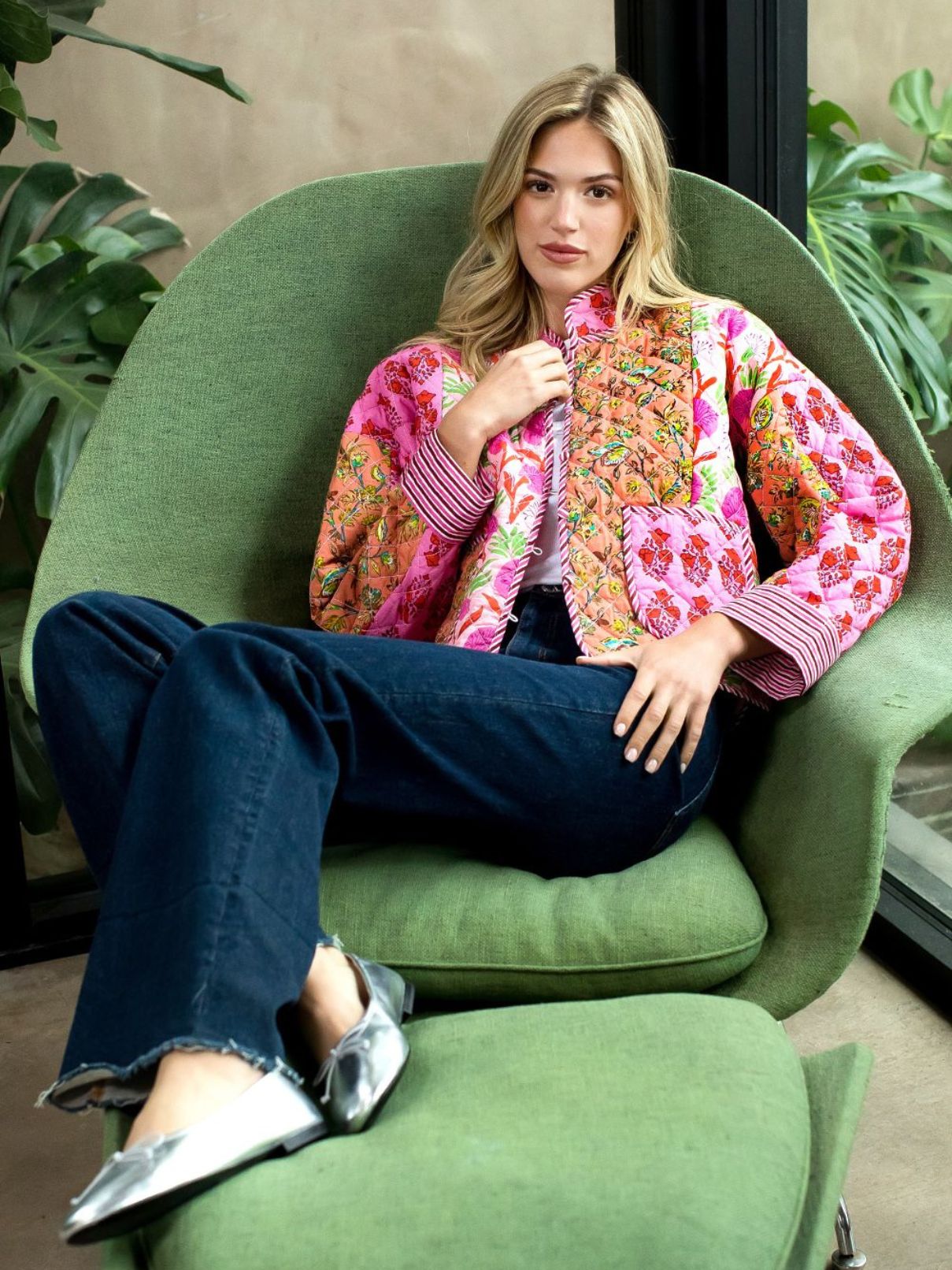 THML Patchwork Quilted Jacket in Pink