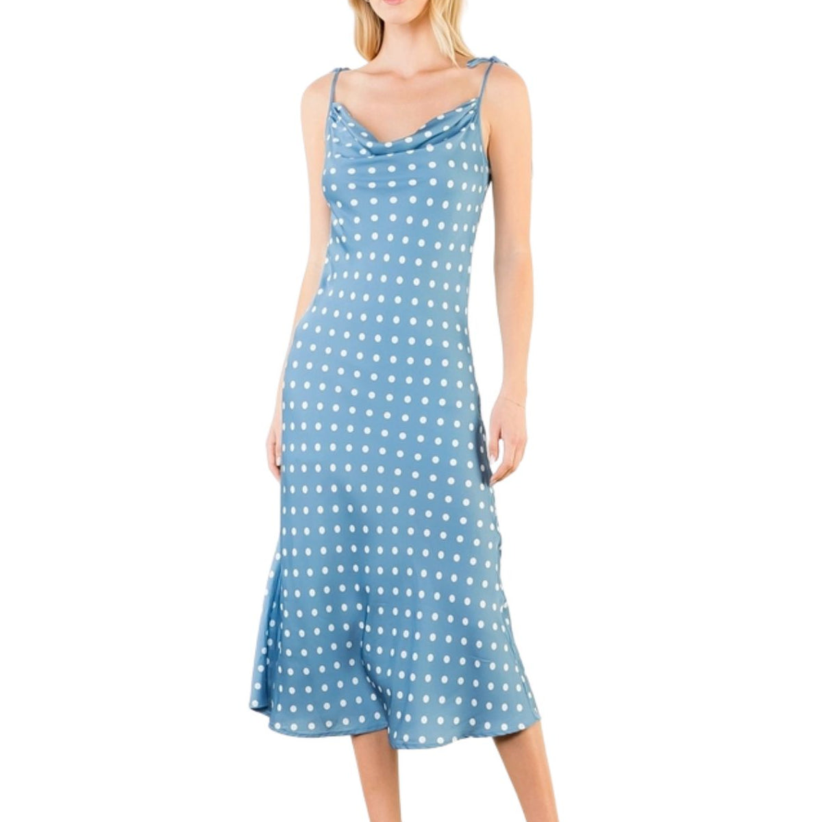 polka dot georgette tie neck midi dress THML with Straps in Blue Size:9 months cat_mini_dresses and a tiered midi The Ivory Petal Flower