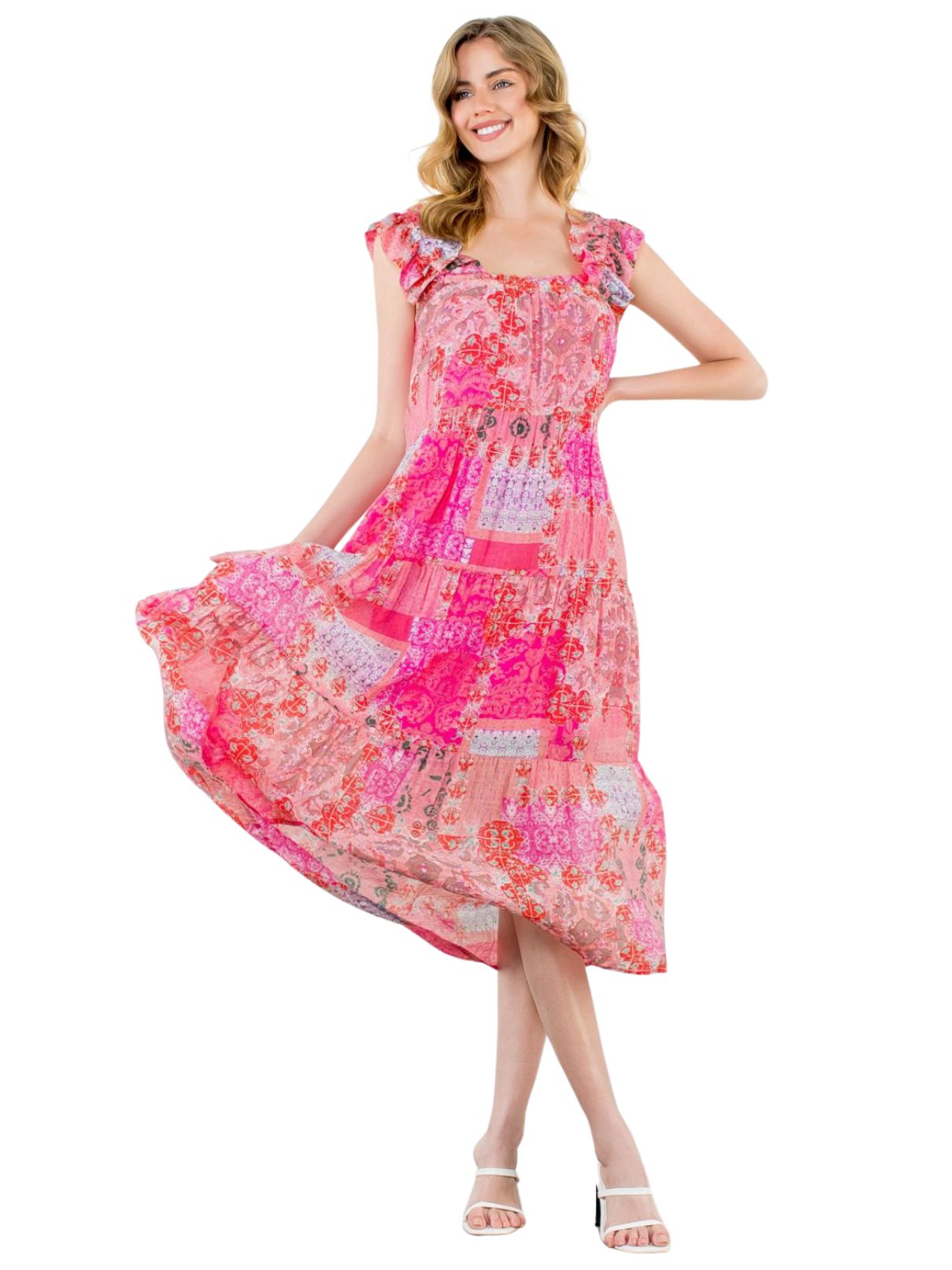 THML Print Tiered Maxi in Pink