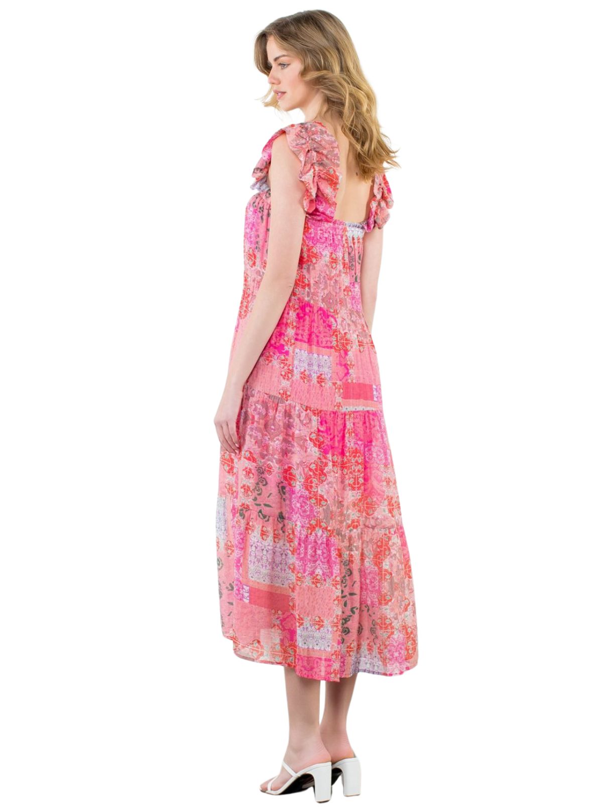 THML Print Tiered Maxi in Pink