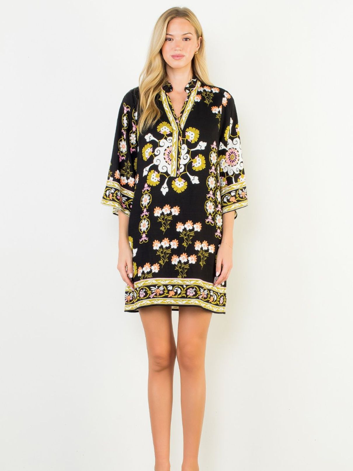 THML S/S Floral Dress in Black