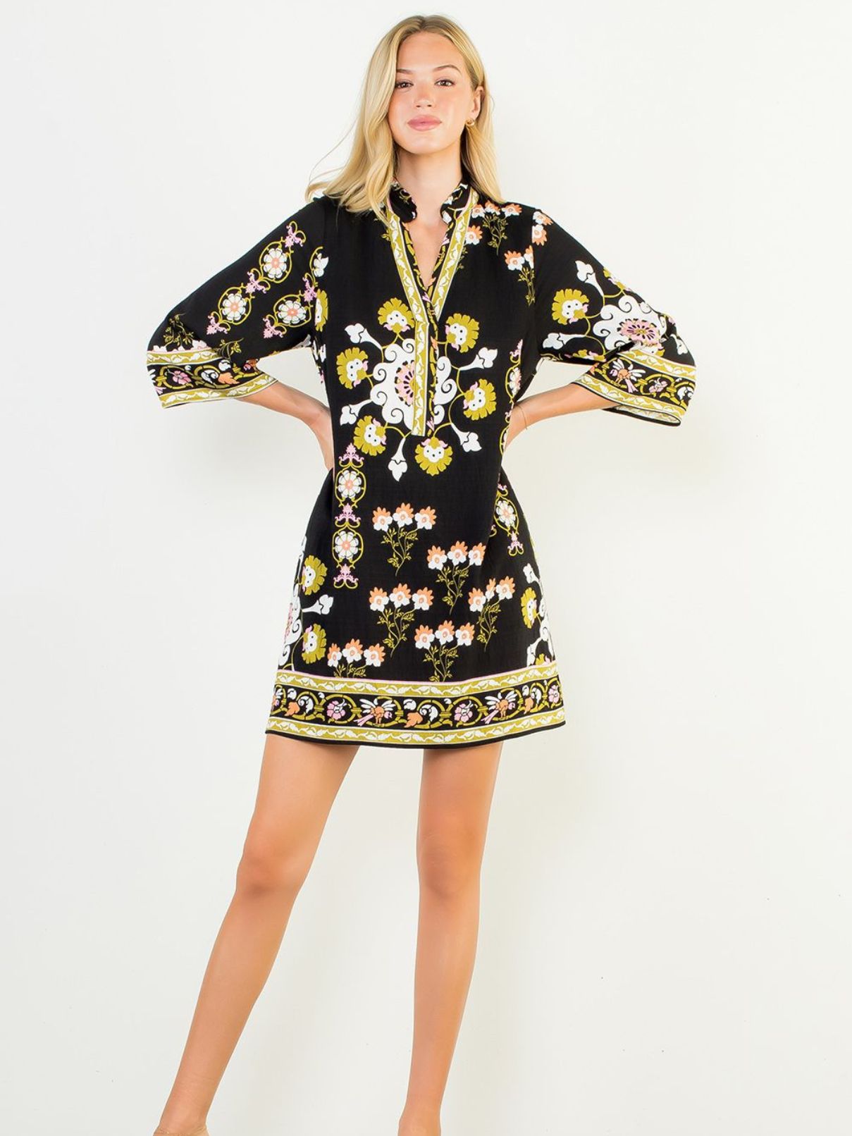 THML S/S Floral Dress in Black