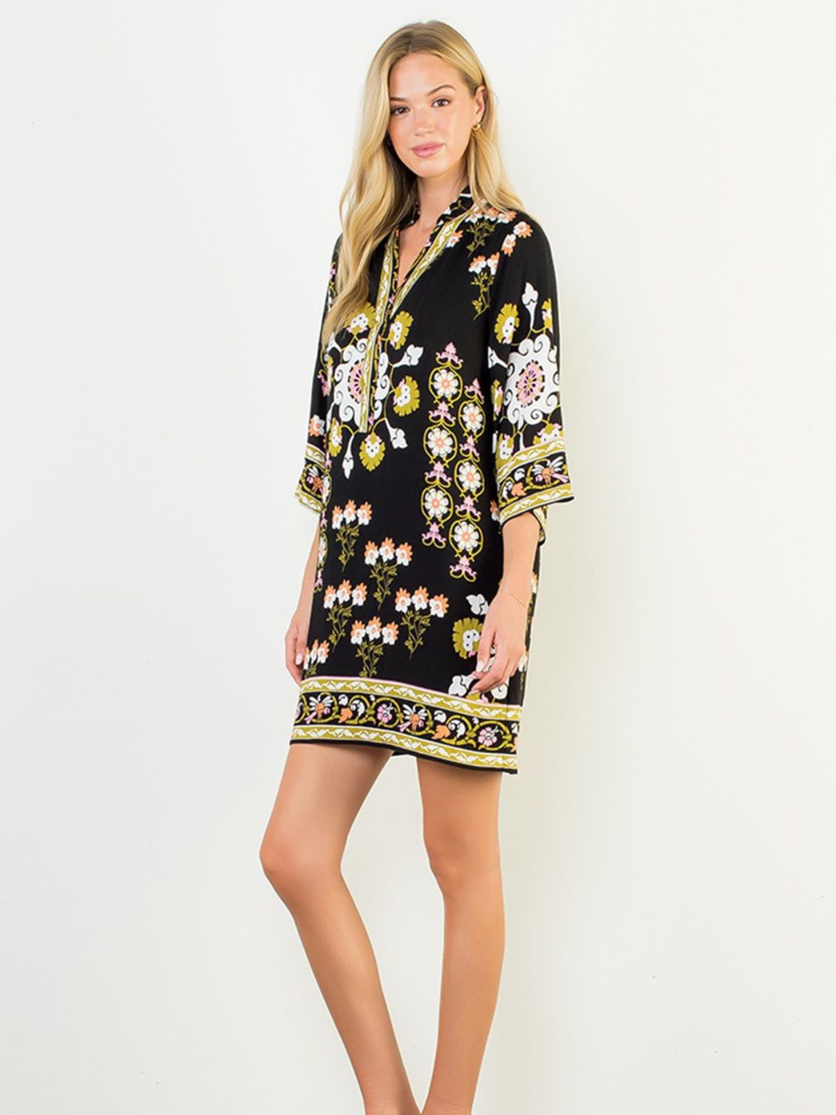 THML S/S Floral Dress in Black