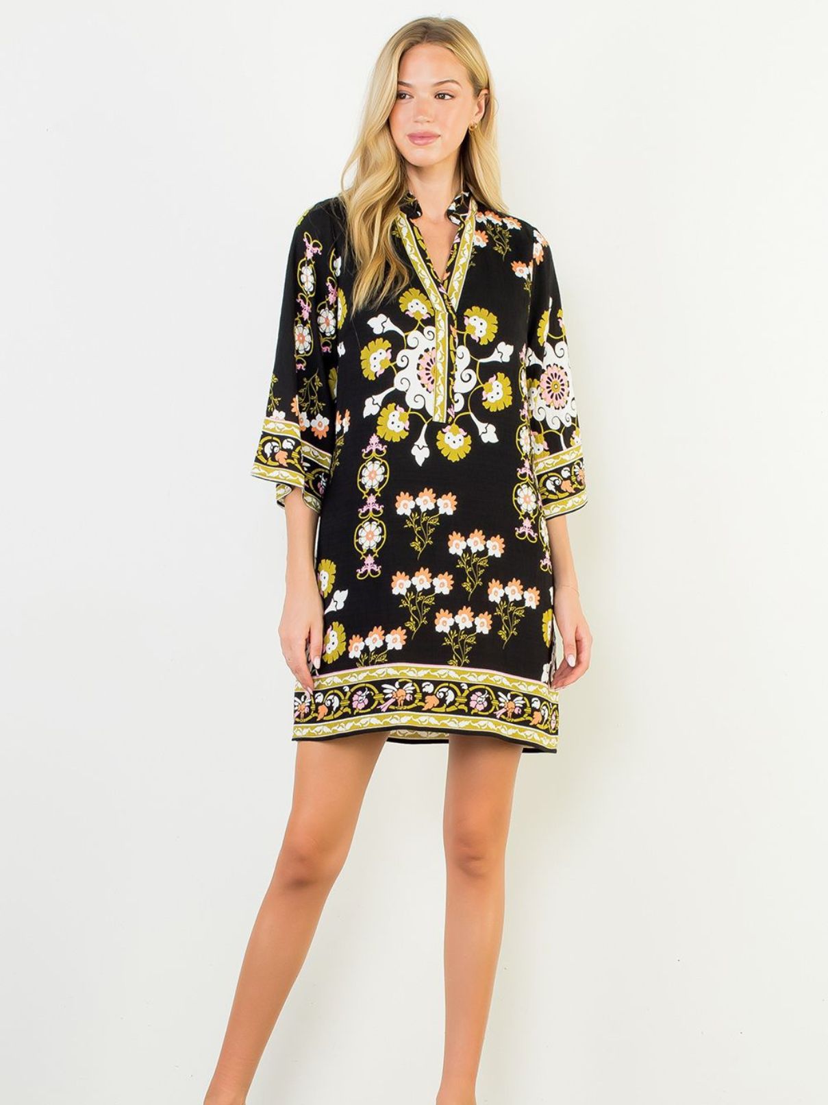 THML S/S Floral Dress in Black