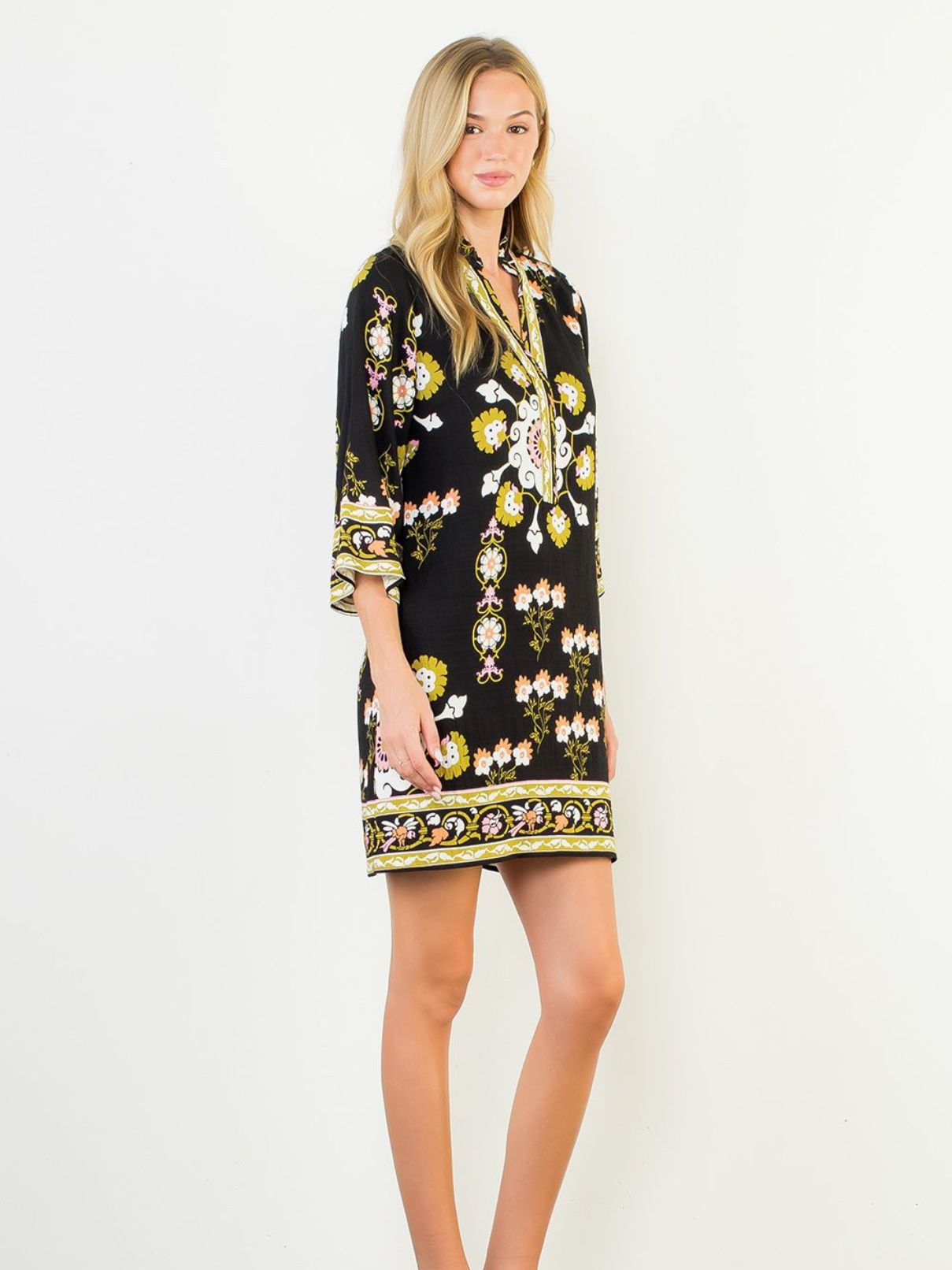 THML S/S Floral Dress in Black