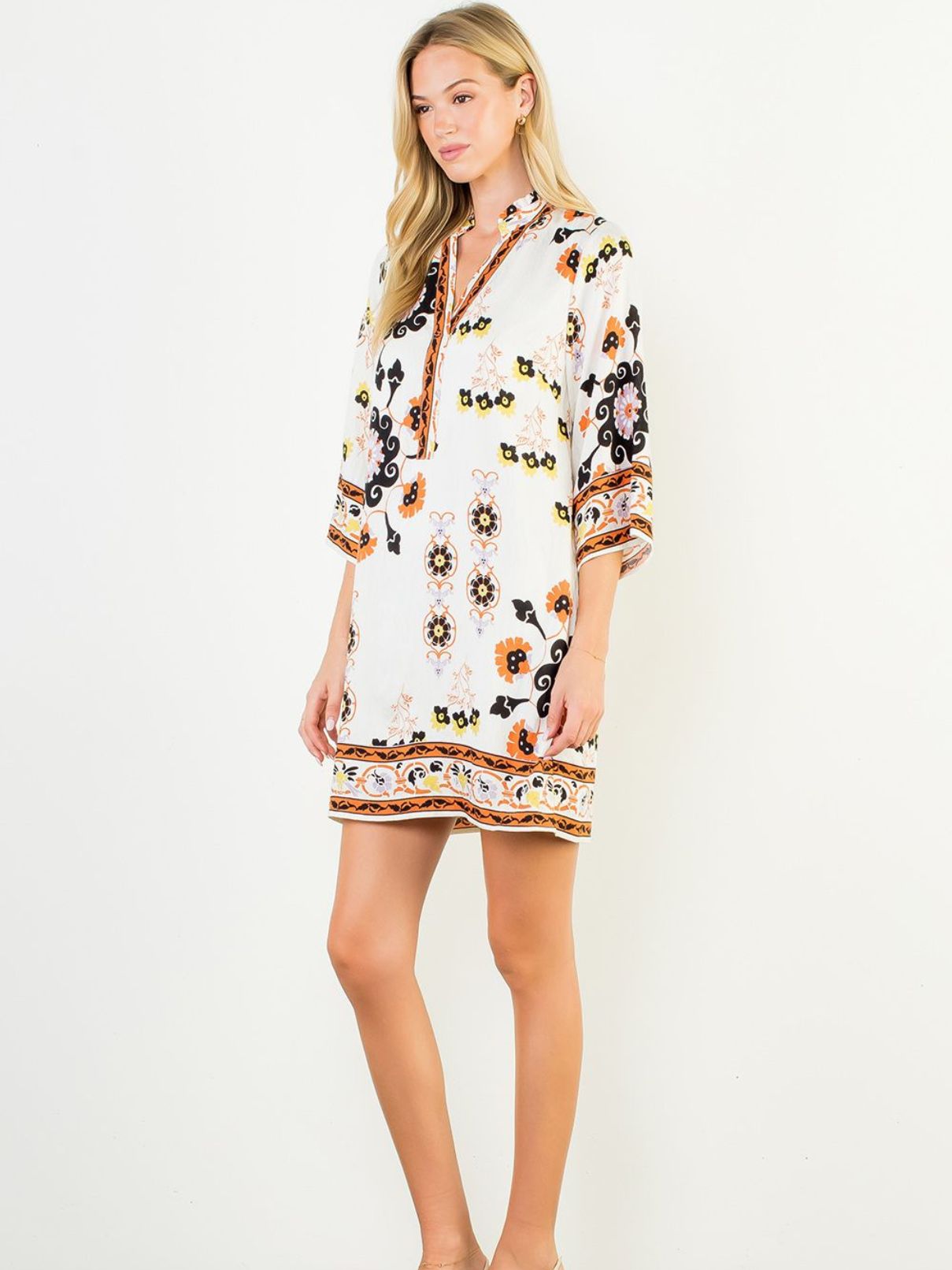 THML S/S Floral Dress in White