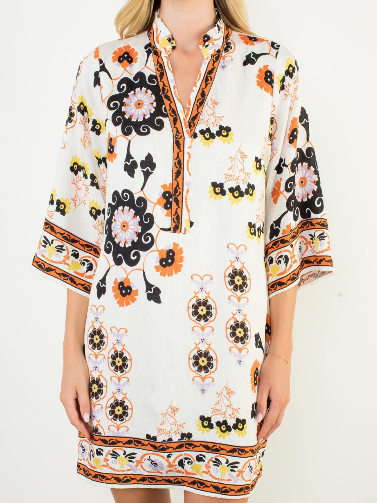 THML S/S Floral Dress in White