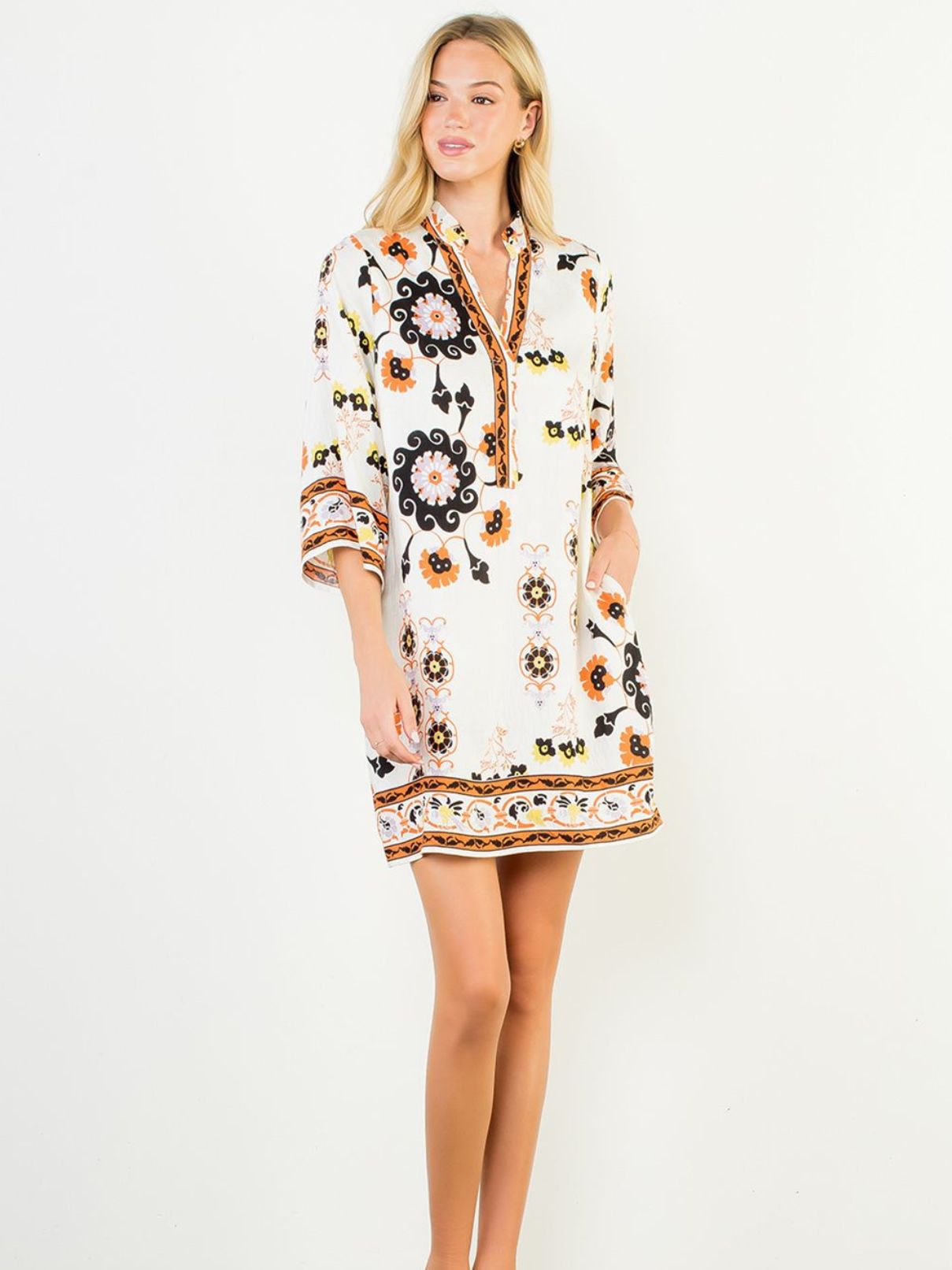THML S/S Floral Dress in White