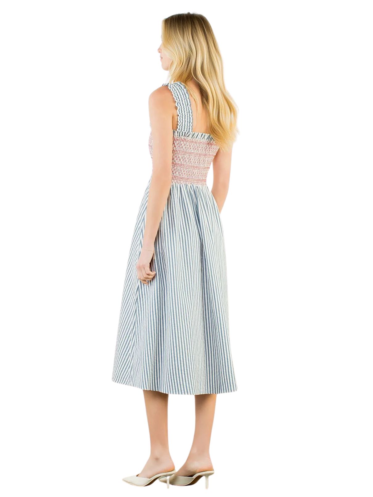 THML Strapped Stripe Dress in Red & Blue