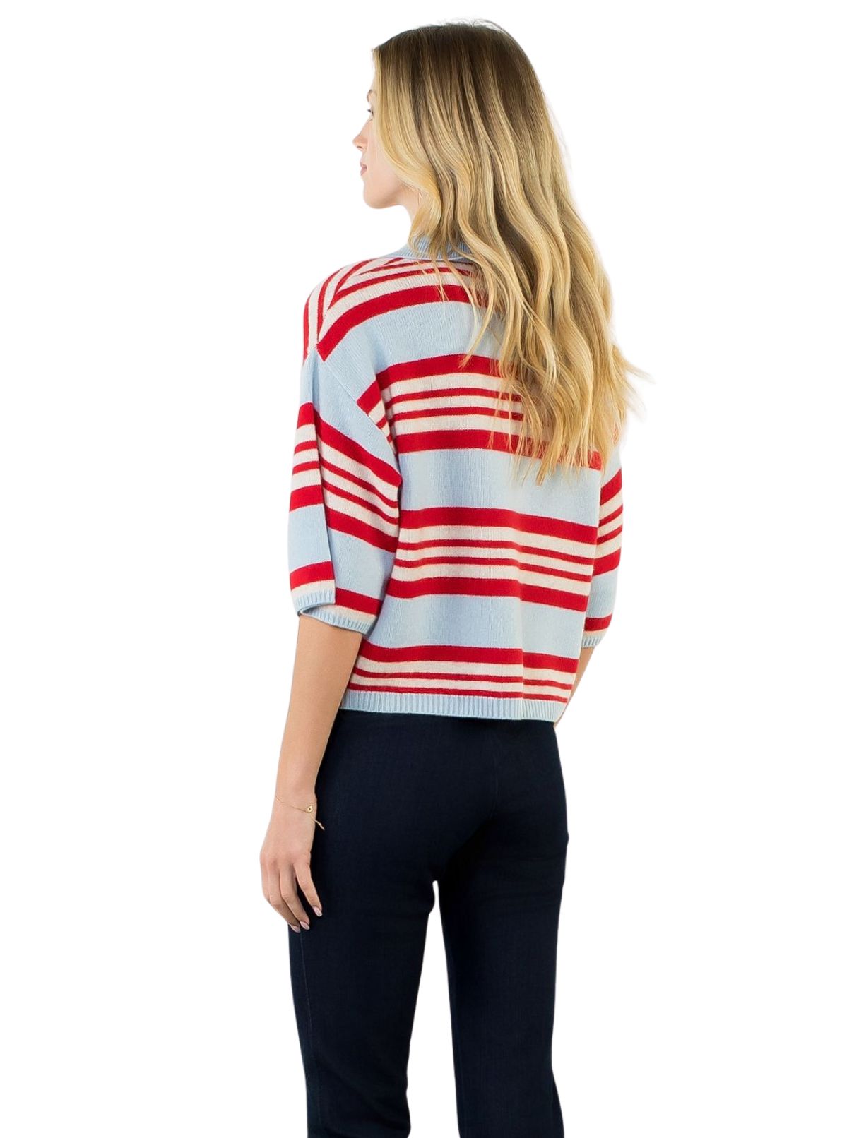 THML Striped Collared Sweater Top – Blue & Red