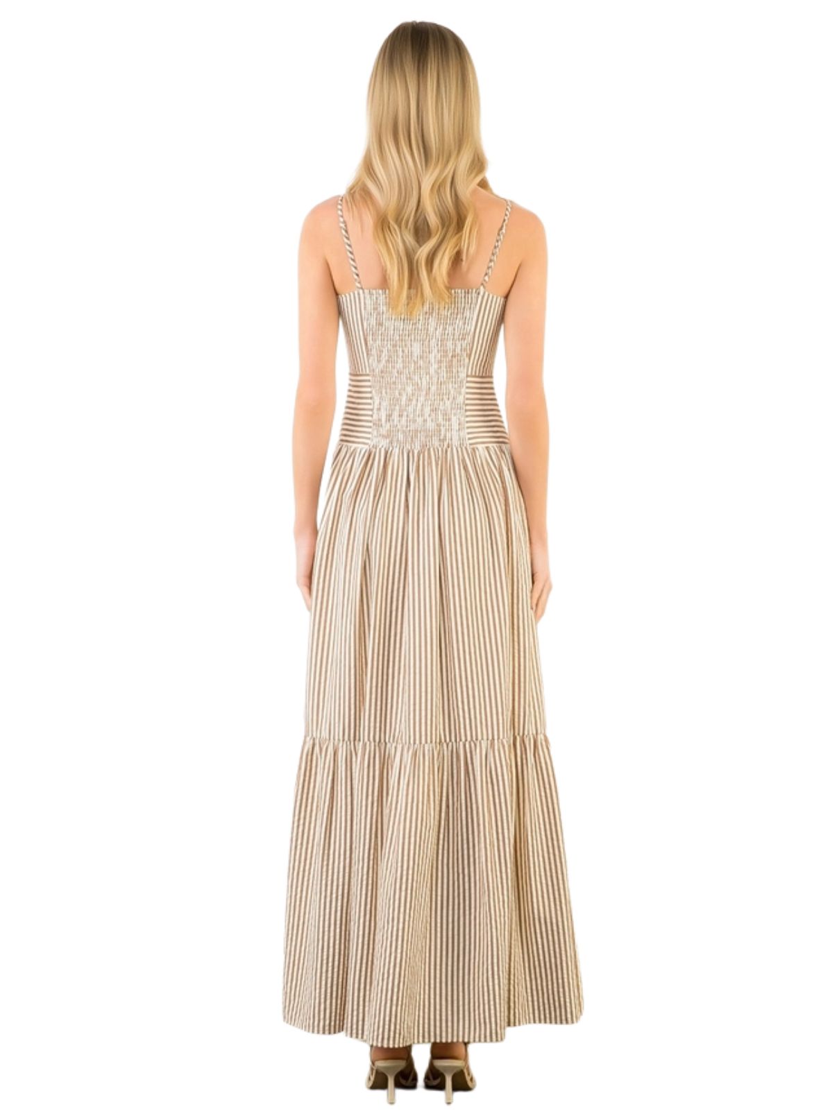 THML Thin Strap Striped Textured Tiered Dress
