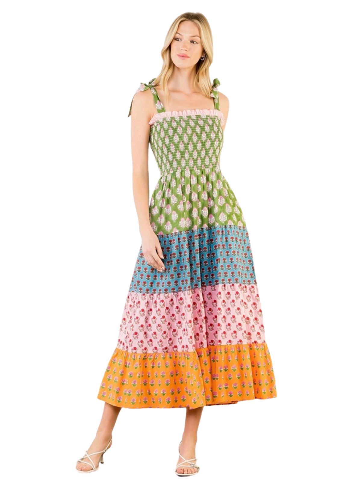 THML Tie Strap Tiered Maxi Dress 