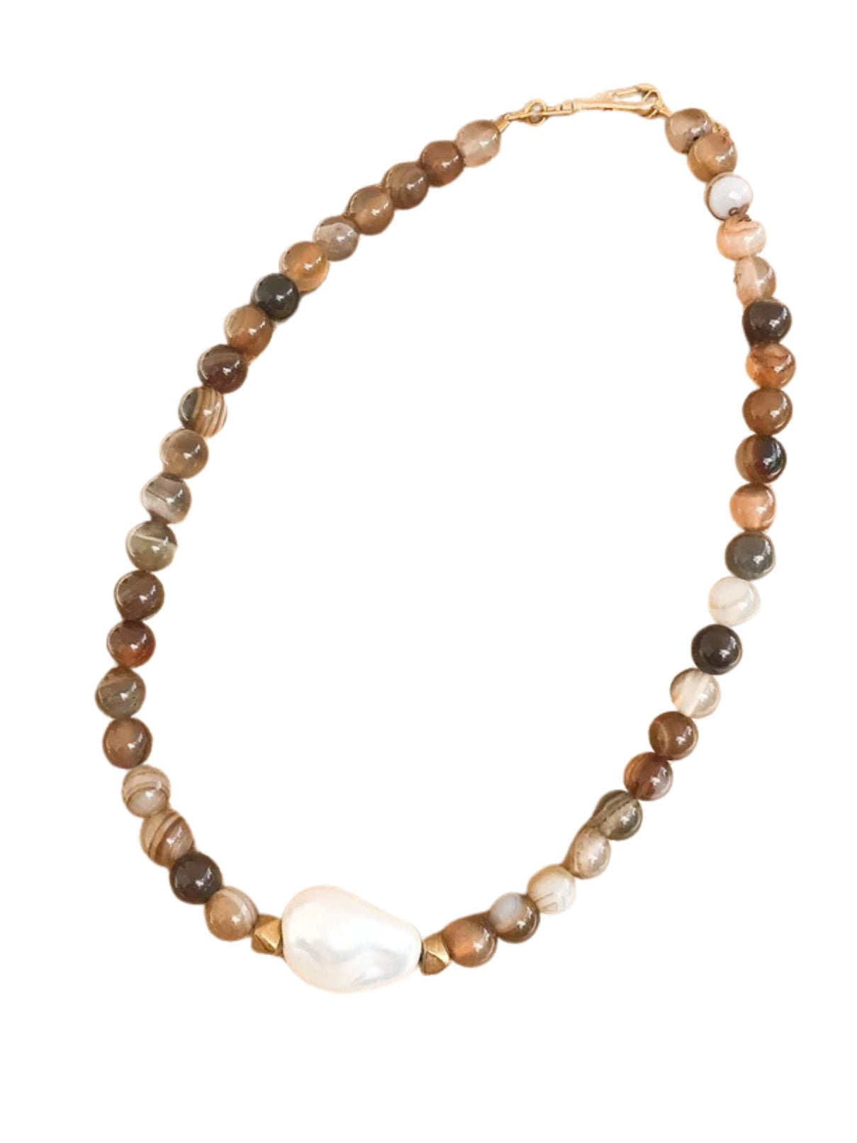 The Kamryn Gemstone & Baroque Pearl Necklace – Espresso