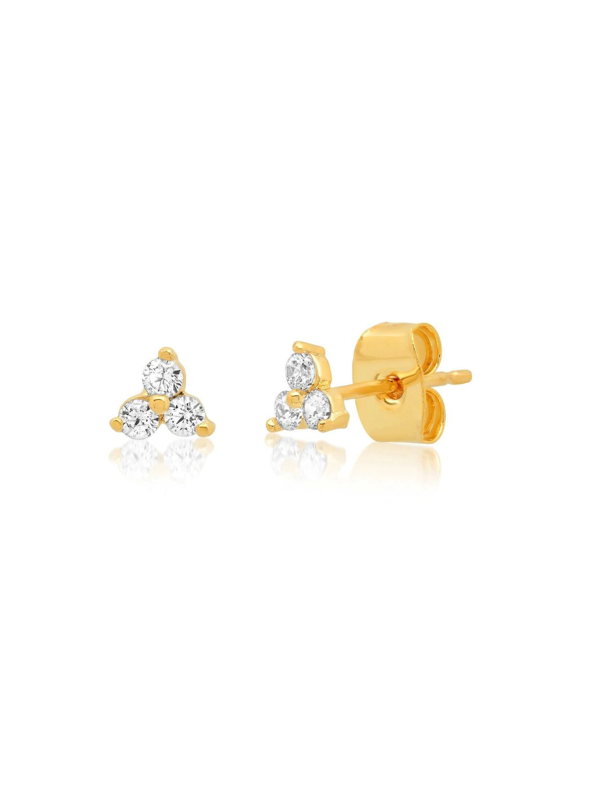 Three Stone CZ Stud Earrings in Gold