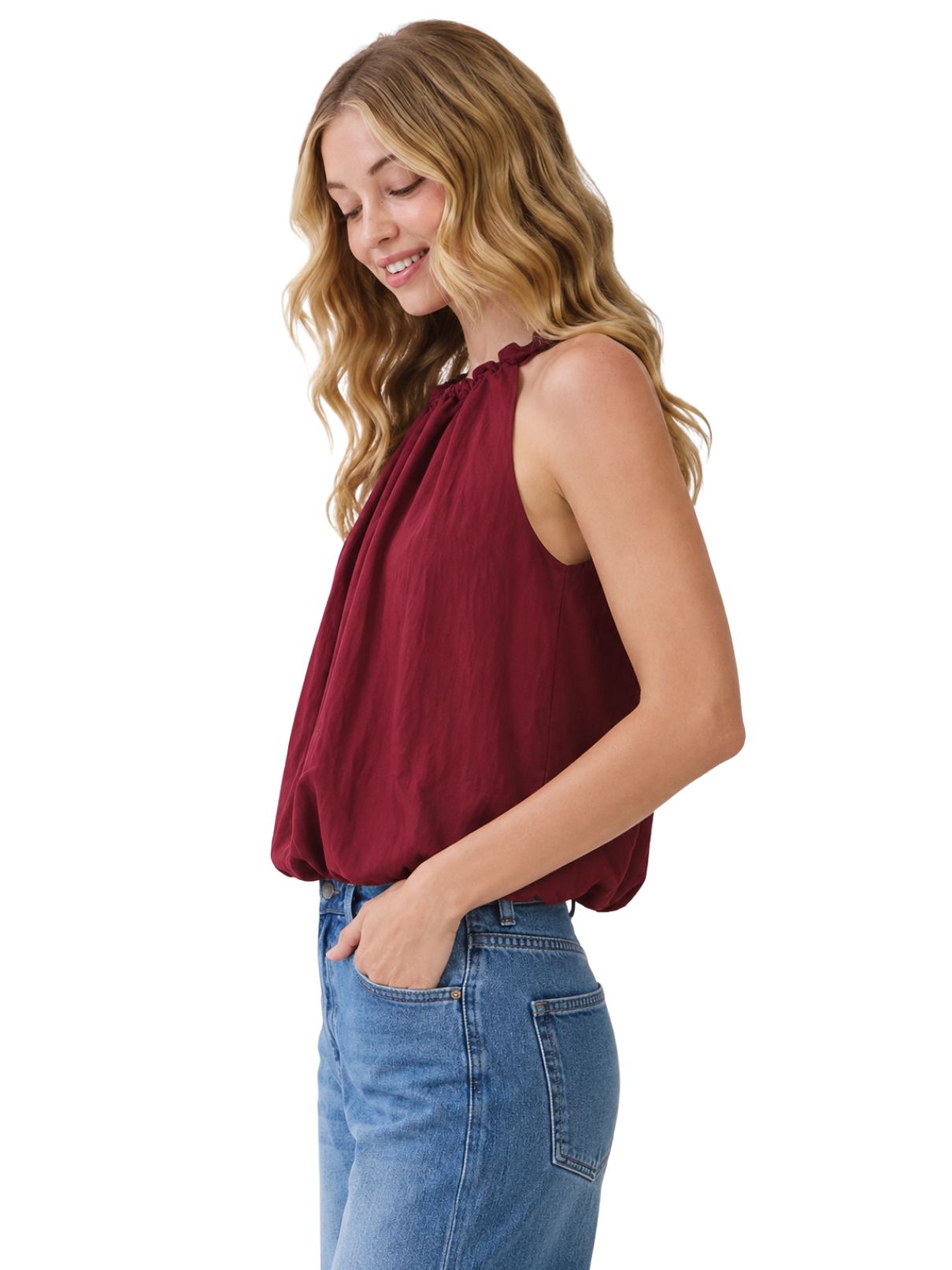 Tie Halter Bubble Top – Crimson