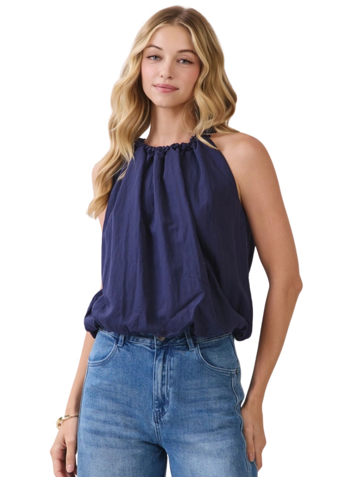 Tie Halter Bubble Top – Navy