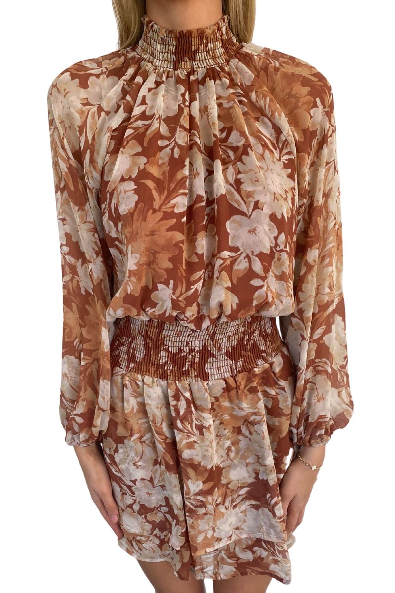 Veronica M Marlie Smocked Ruffle Dress in Chiffon Print