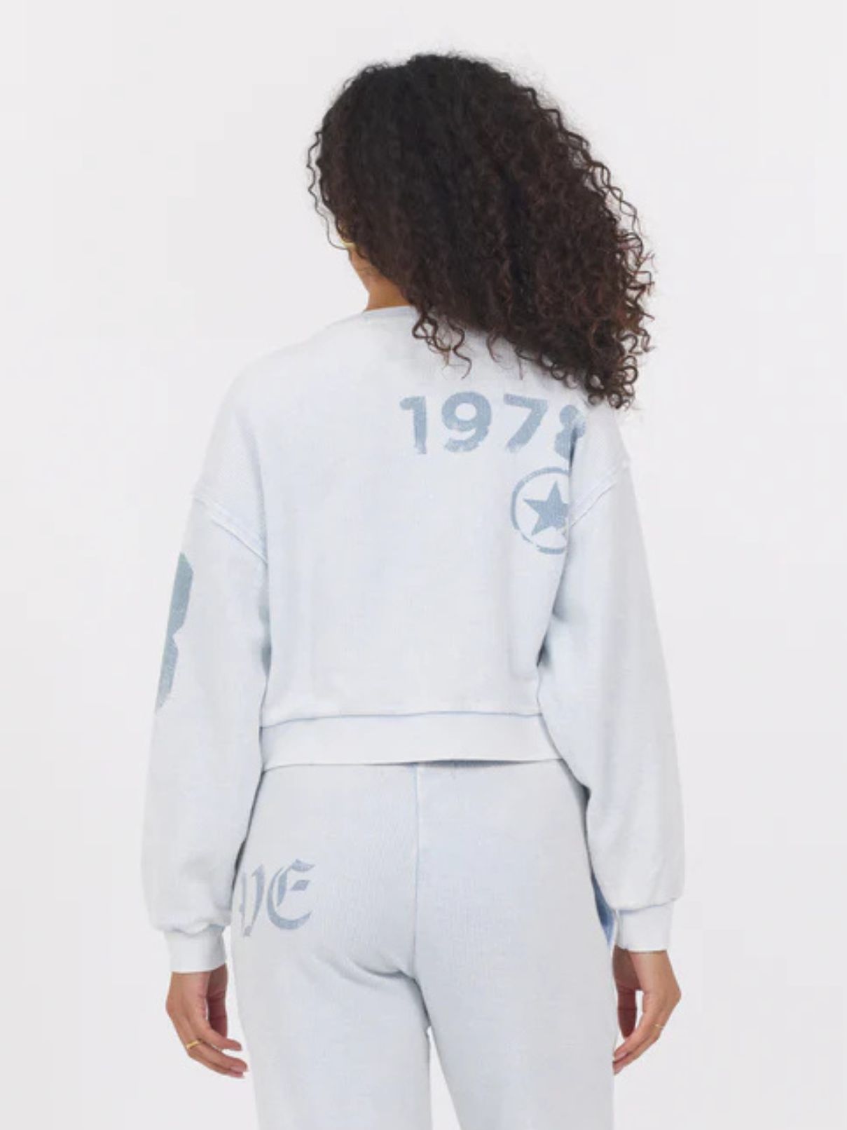 Vintage Havana Denim Print Rib Crew in Lt Blue