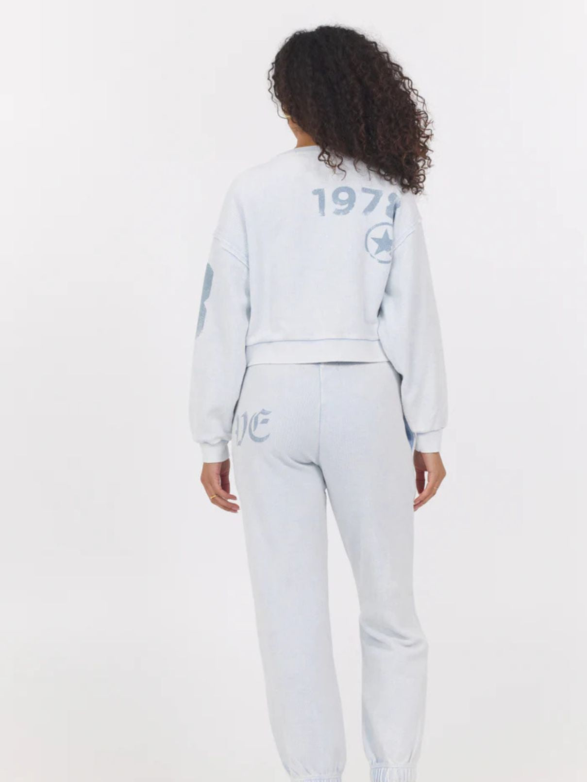 Vintage Havana Denim Print Rib Crew in Lt Blue