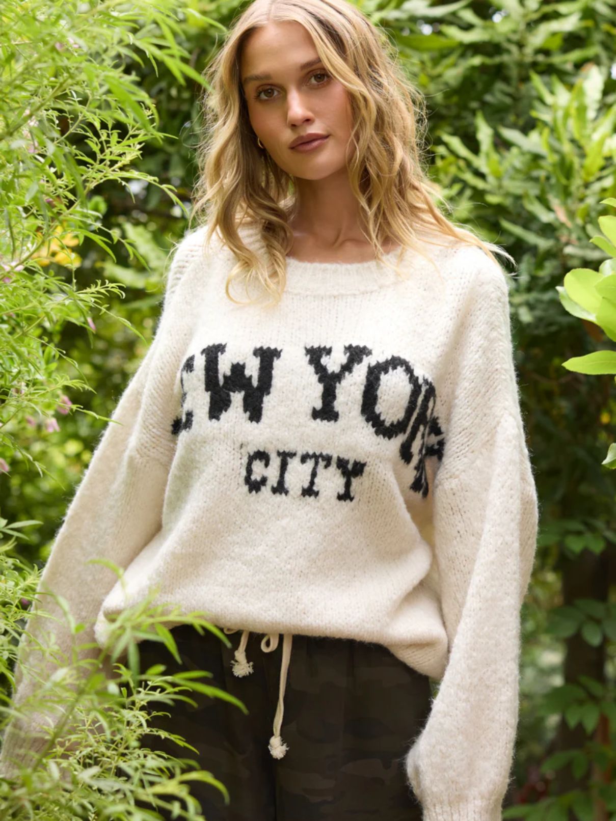 Vintage Havana NY Jacquard Sweater in Ecru