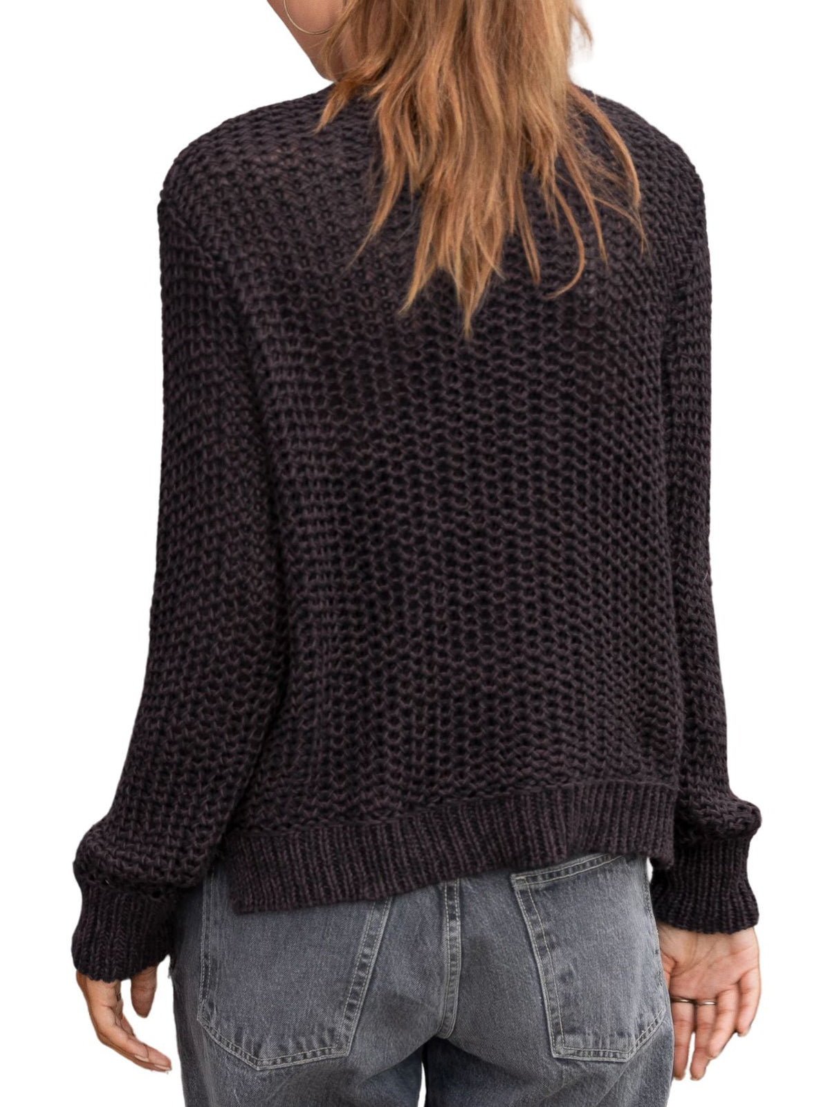 Wooden Ships Aliana Marled Button V Cardigan – Black/Chocolate Ale Marl