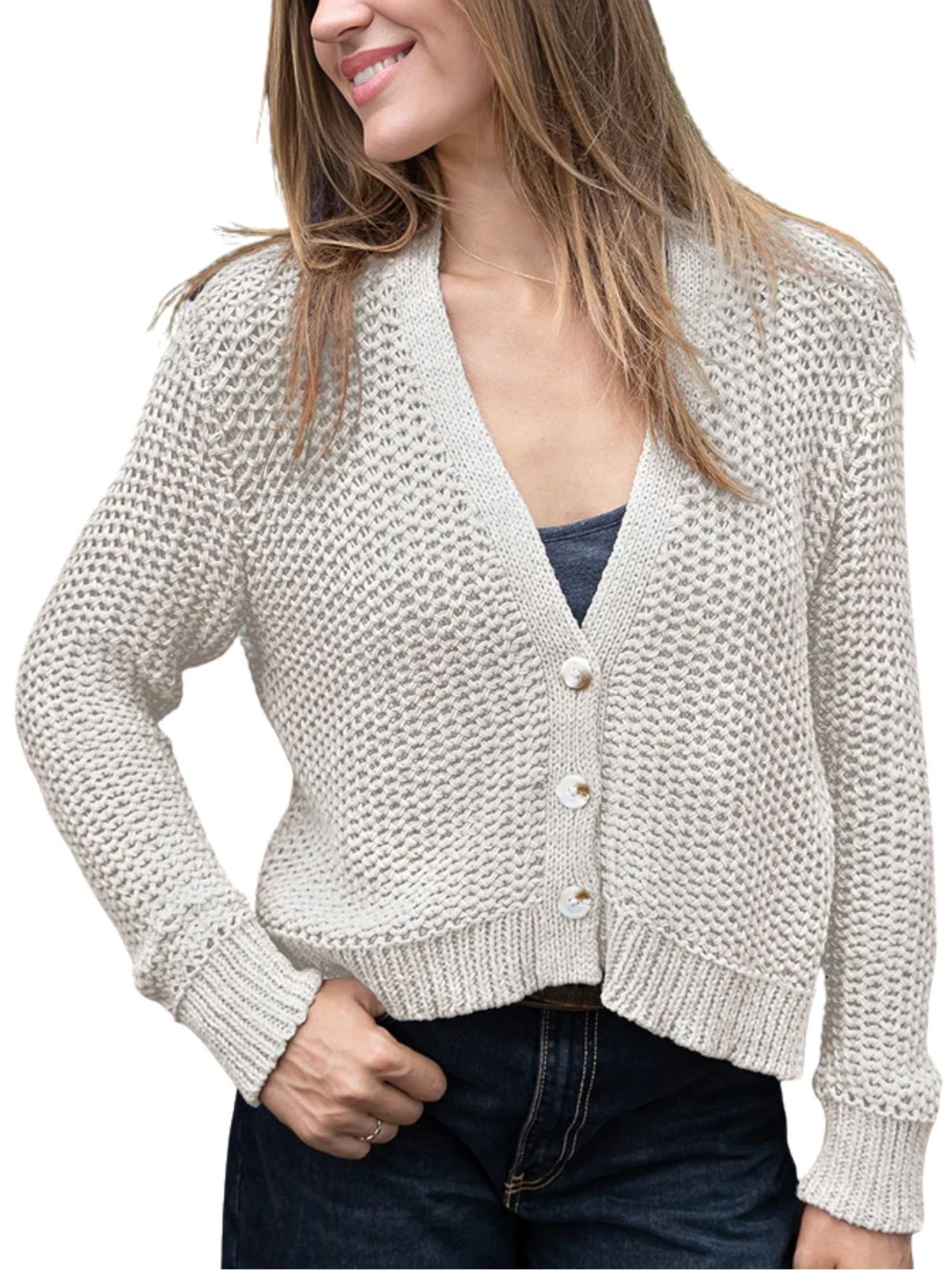 Wooden Ships Aliana Marled Button V Cardigan – Khaki/Blush Champagne Marl