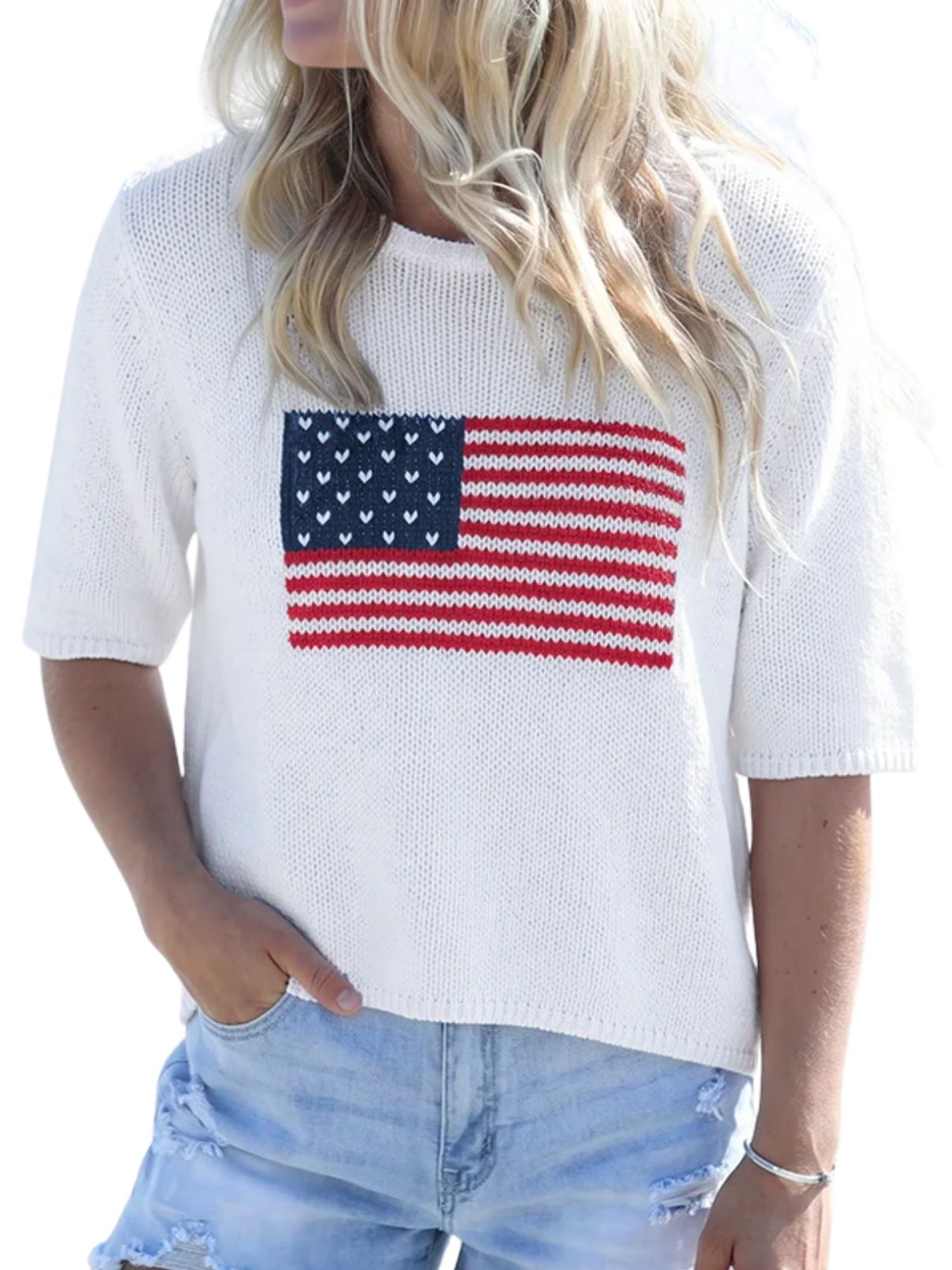 Wooden Ships Flag Half Sleeve Cotton Sweater 