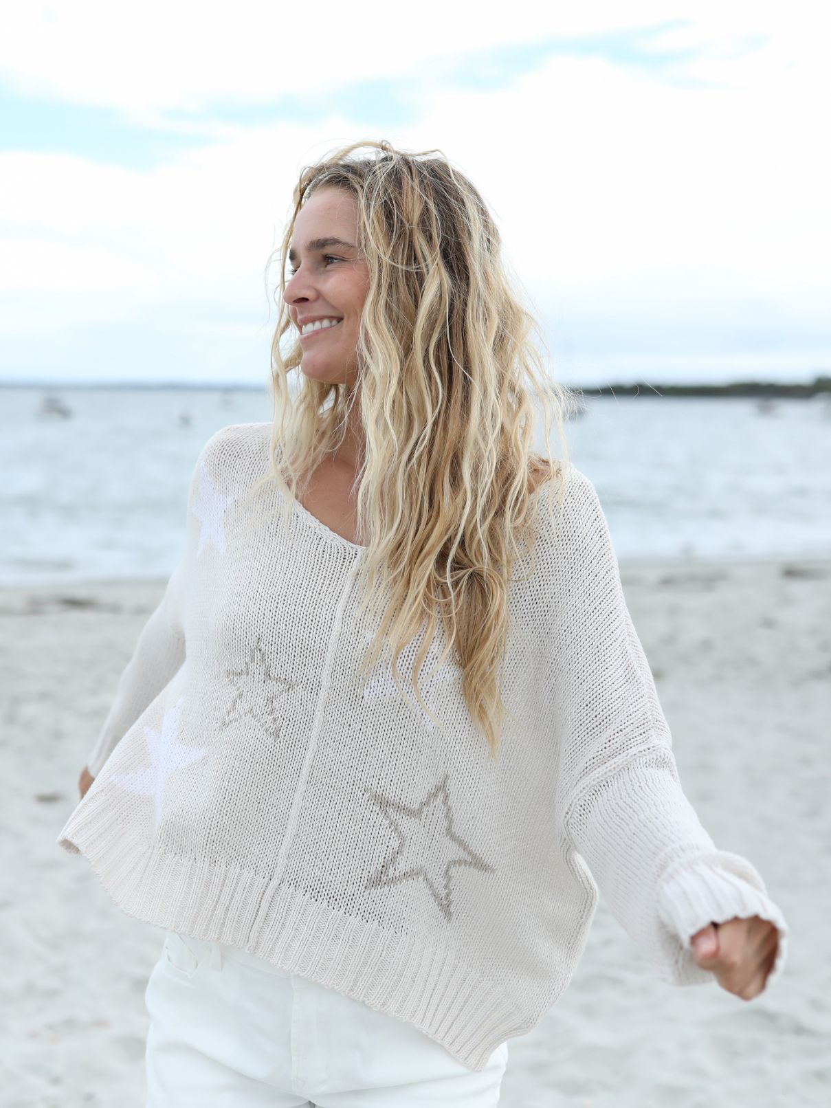 Wooden Ships Galaxy Sweater in  Cream/White/Khaki Cotton