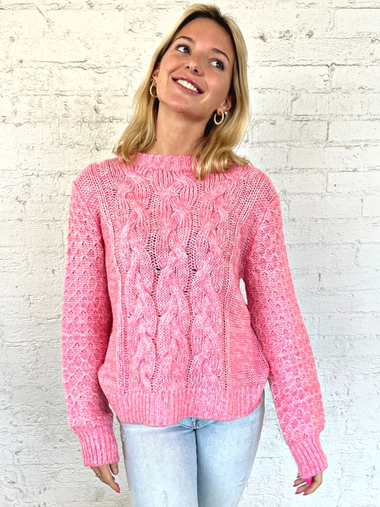 Wooden Ships Mitch Cable in Marled Pink/ Pretty Pink