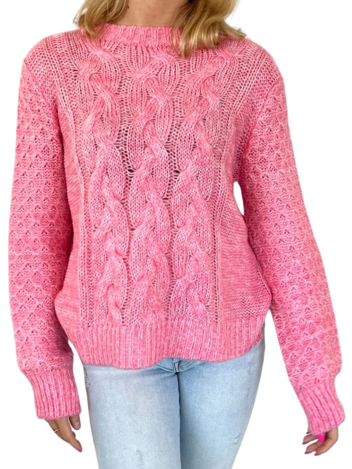 Wooden Ships Mitch Cable in Marled Pink/ Pretty Pink
