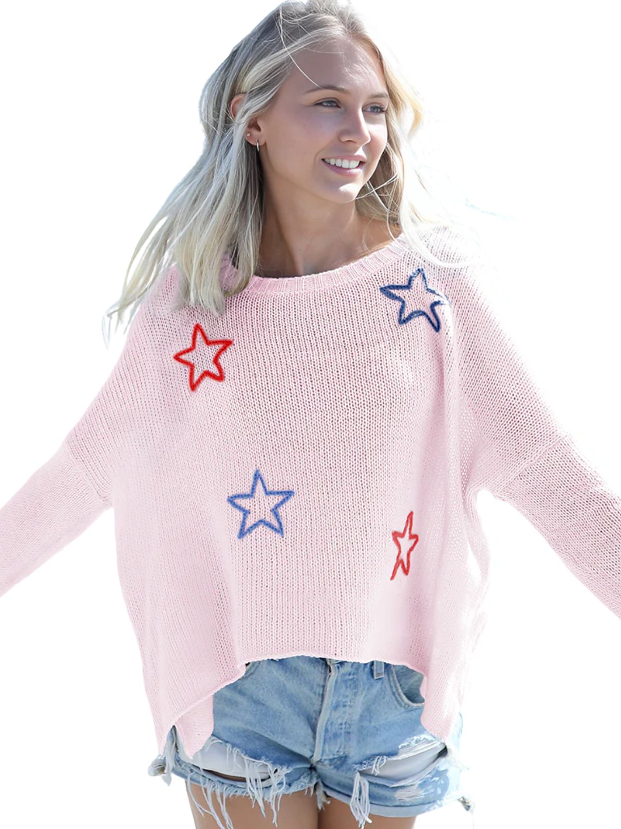Wooden Ships Star Embroidered Crew Cotton Sweater