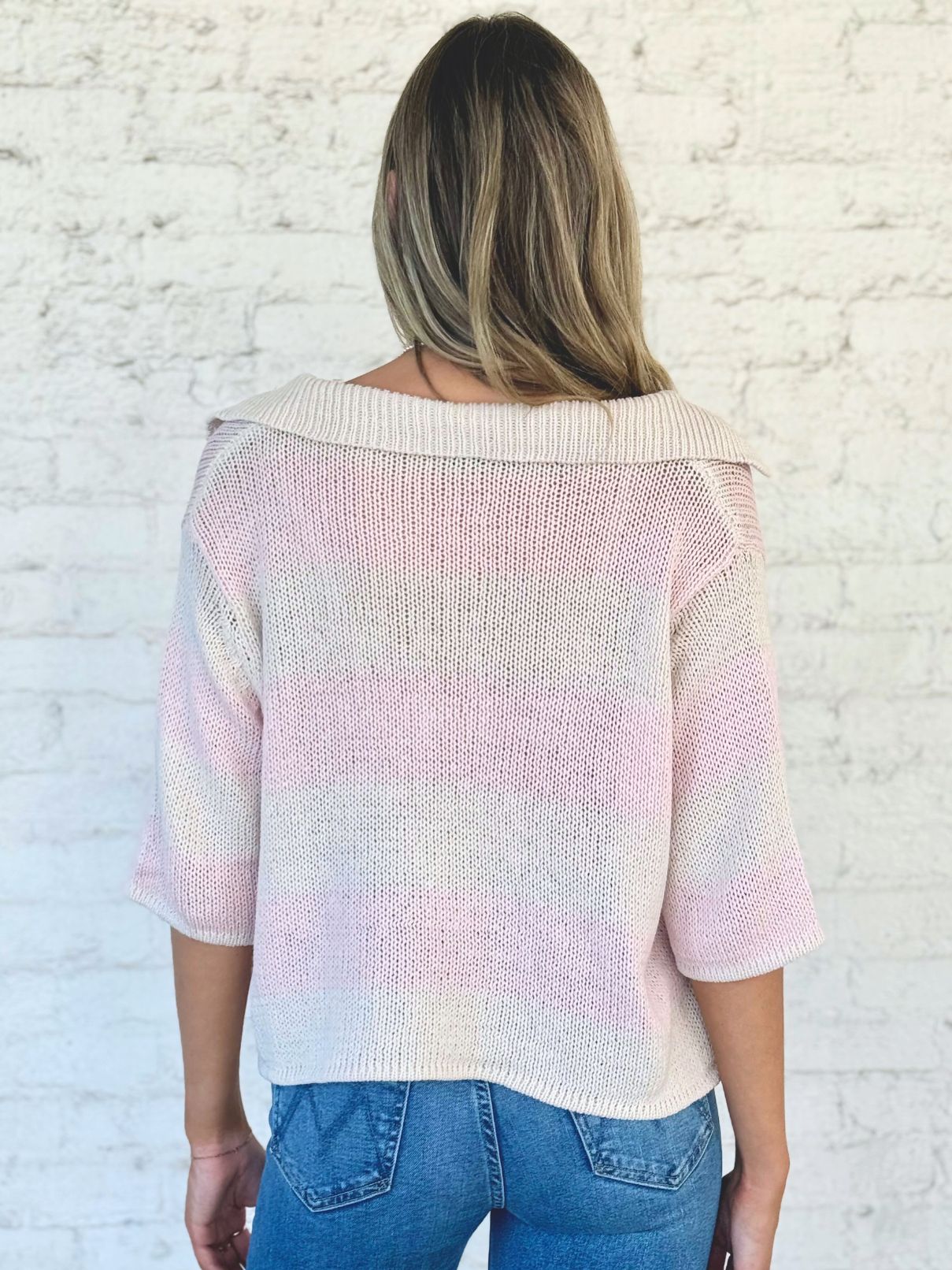 Wooden Ships Tasha Polo Half Sleeve Top in Almond Butter/Caprice Pink