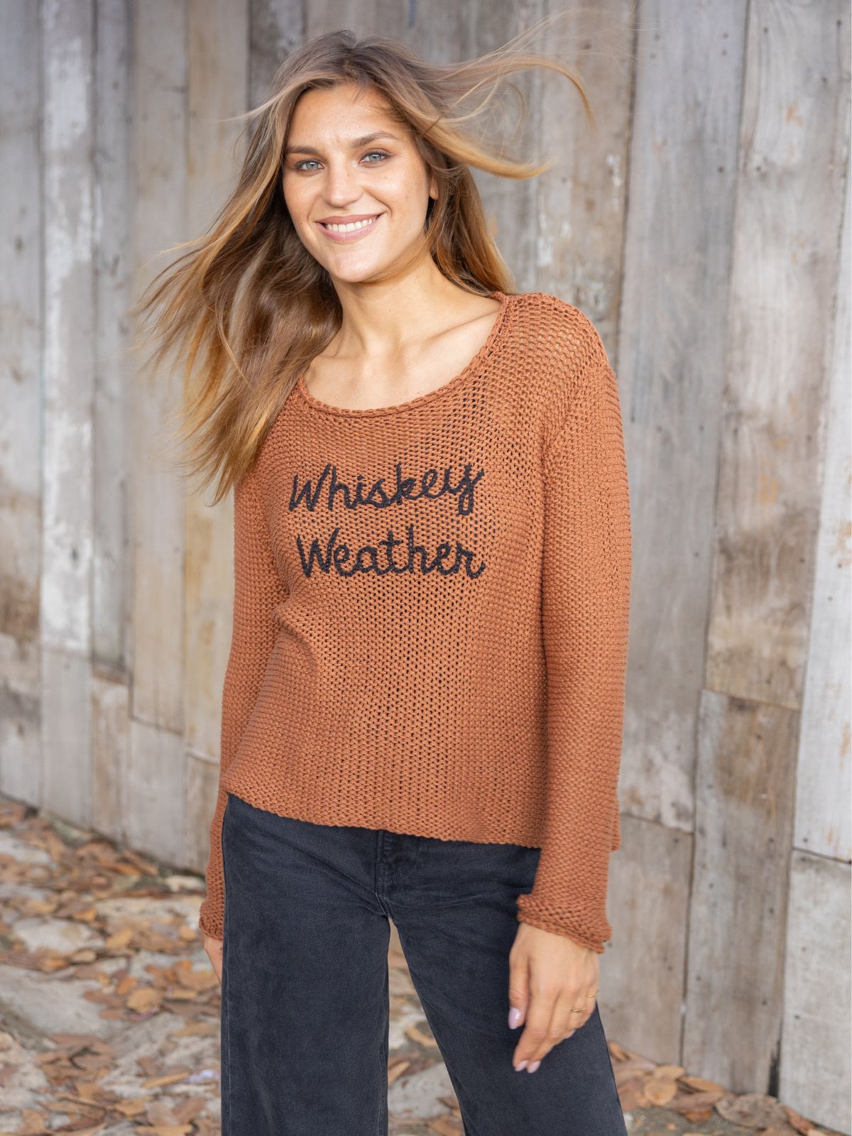 Wooden Ships Whiskey Weather Chunky Crew in Golden Brown/ Black