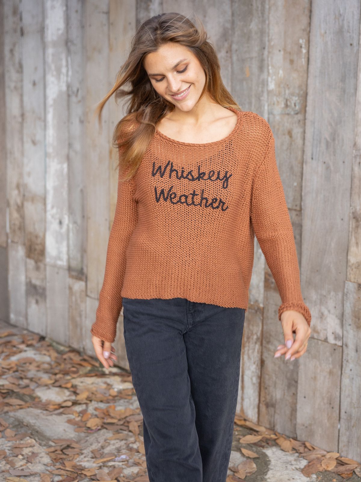 Wooden Ships Whiskey Weather Chunky Crew in Golden Brown/ Black