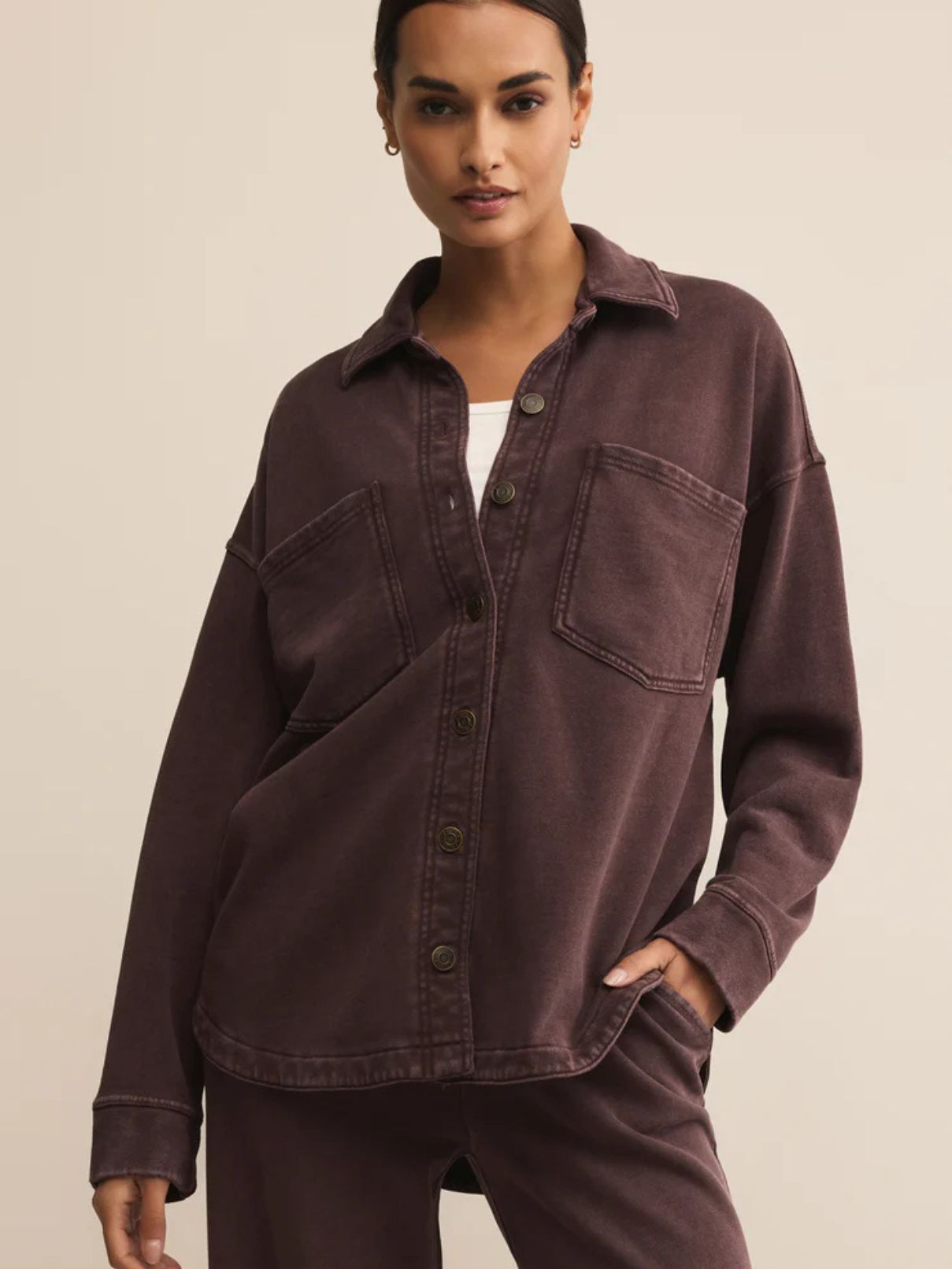 Z Supply All Day Knit Jacket in Chocolate Cherry