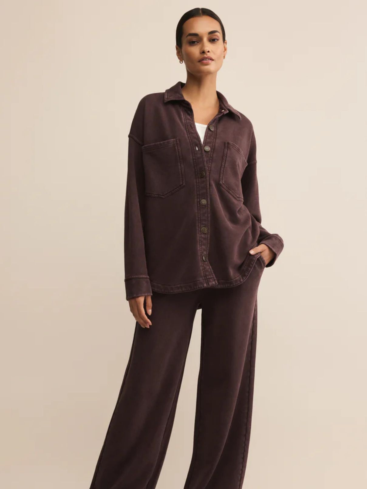 Z Supply All Day Knit Jacket in Chocolate Cherry