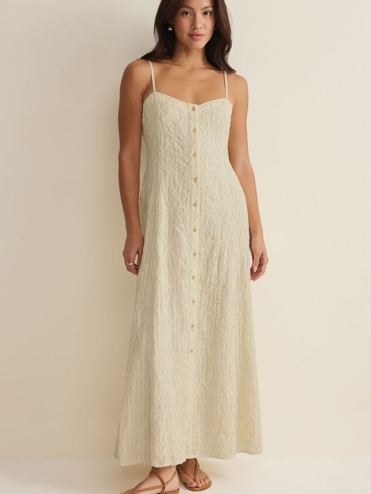 Z Supply Angel Eyes Textured Midi Dress in Champagne