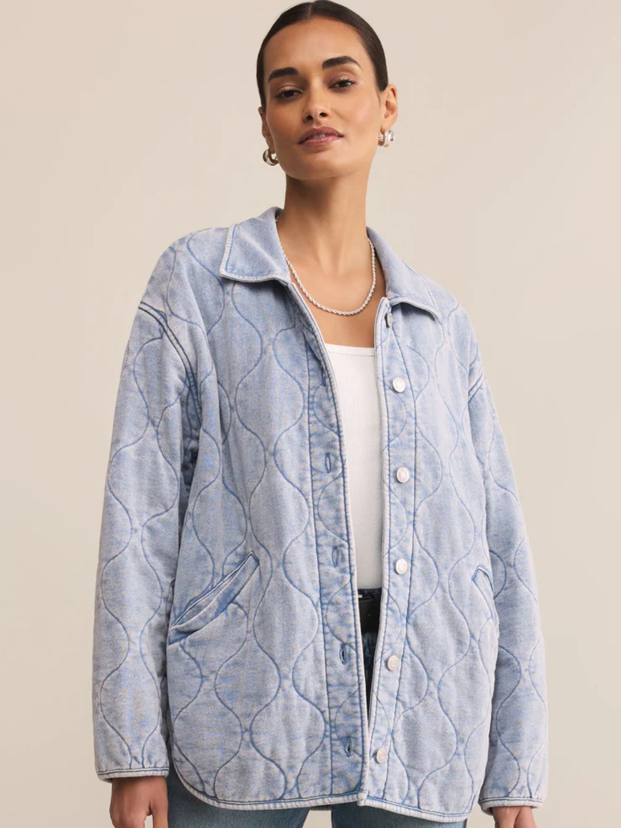 Z Supply Boulder Knit Denim Jacket in Washed Indigo