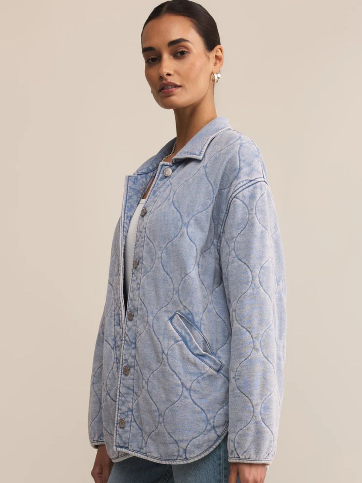 Z Supply Boulder Knit Denim Jacket in Washed Indigo