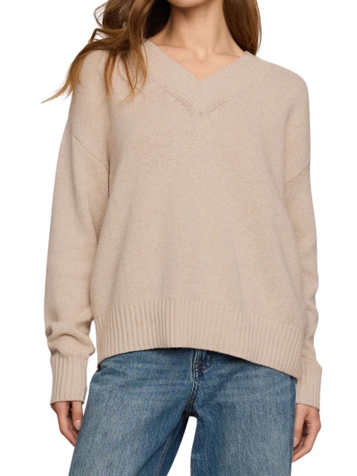 Z Supply Cloud Spun V-Neck Sweater in Frosted Pearl