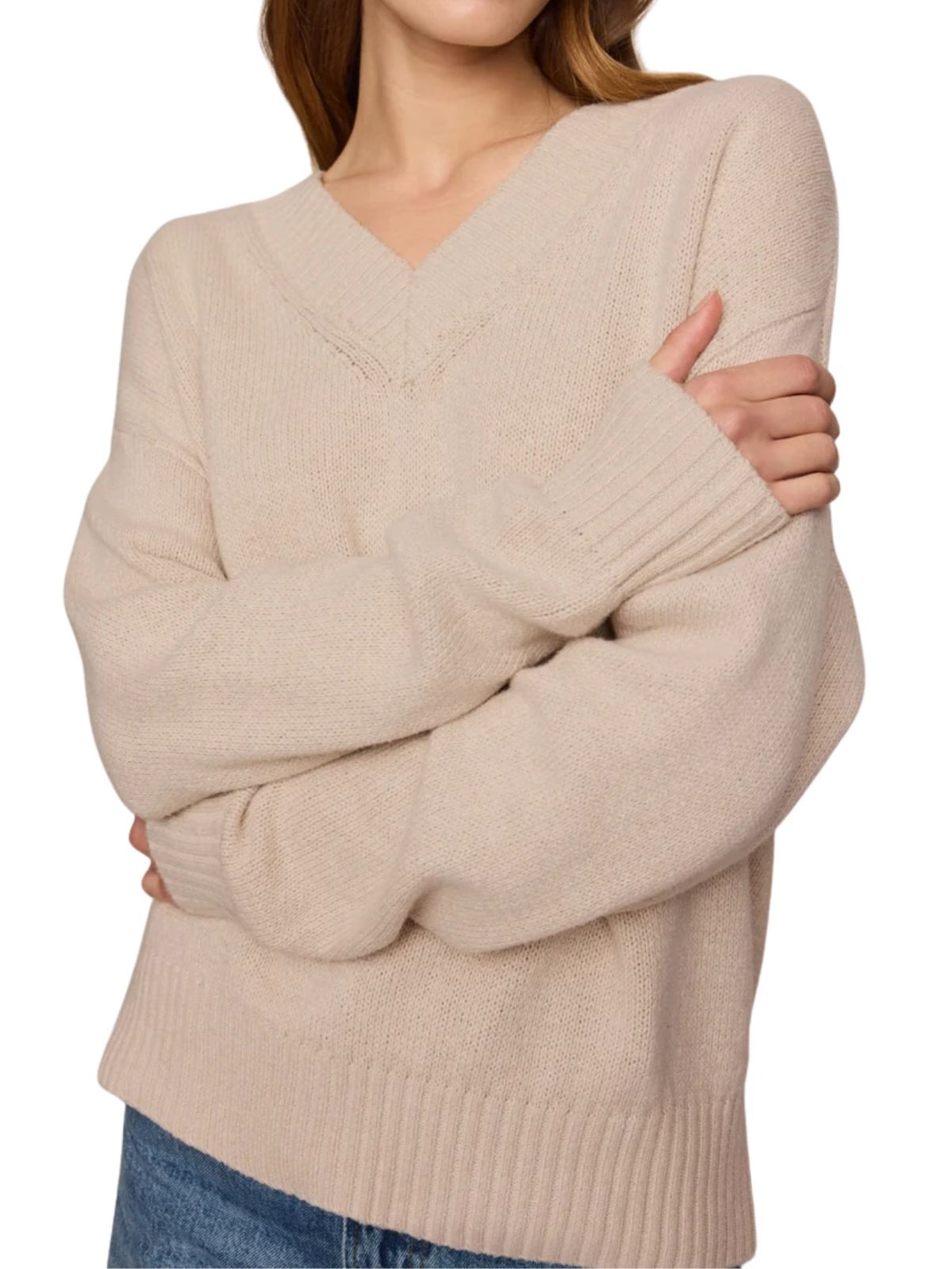 Z Supply Cloud Spun V-Neck Sweater in Frosted Pearl