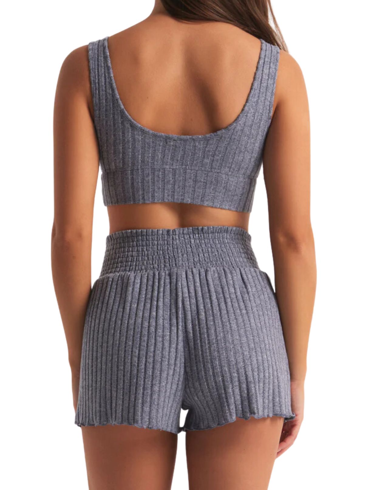Z Supply Dawn Smocked Rib Short in Dusty Navy
