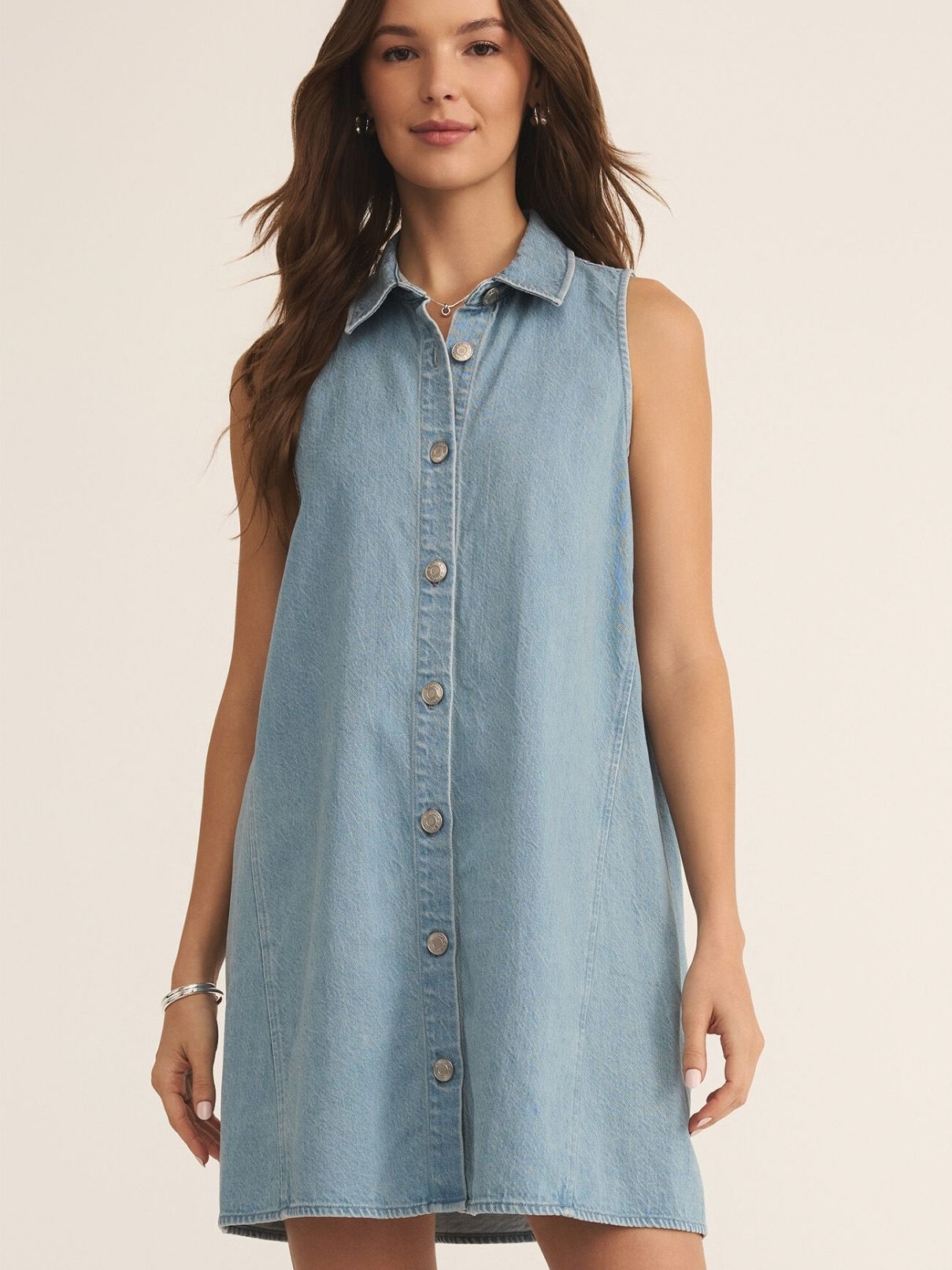 Z Supply  New Day Twill Mini Dress in Lt Vintage Indigo