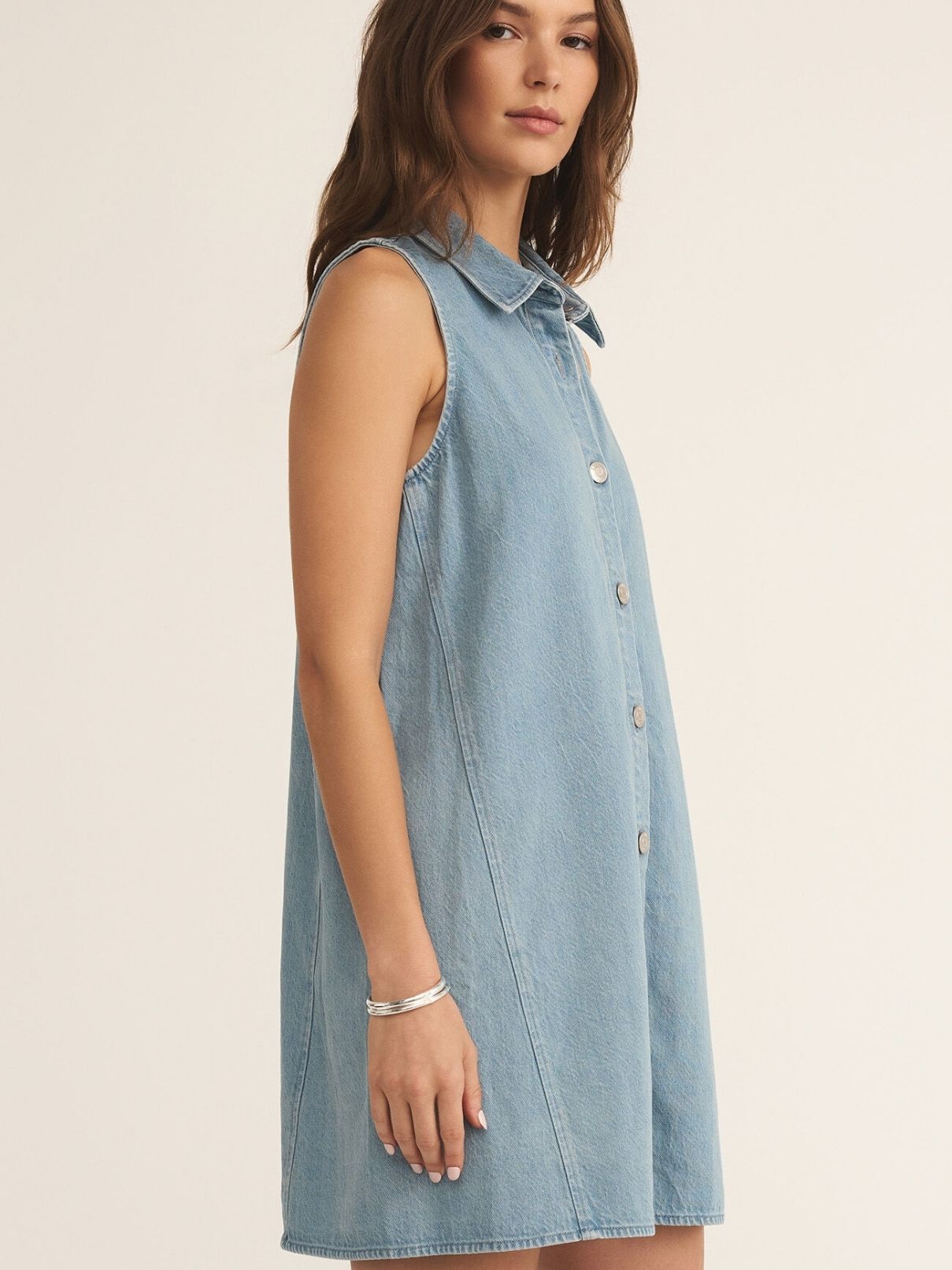 Z Supply  New Day Twill Mini Dress in Lt Vintage Indigo
