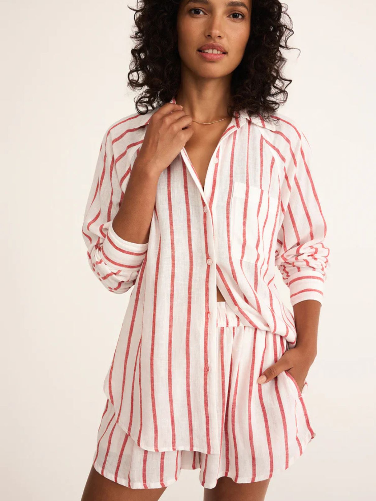 Z Supply  Perfect Line Shirt in Cabana Stripe Red
